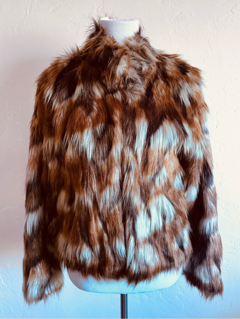 Ci Sono by Cavalini Cassandra Faux Fur Brown Tan Cream Jacket Coat sz Large
